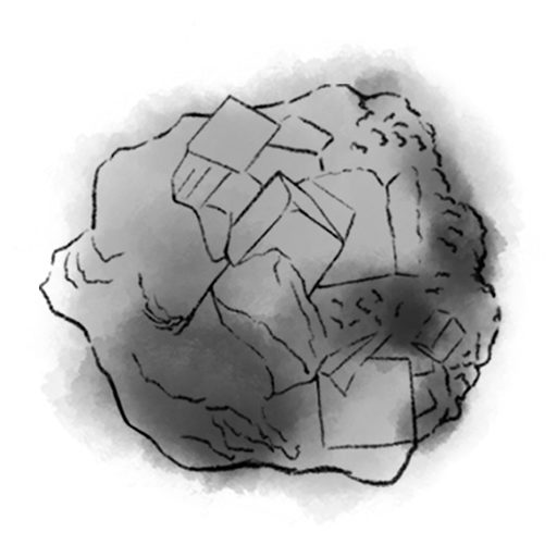 Drawing of metal/rocks representing "metal" of 5 elements