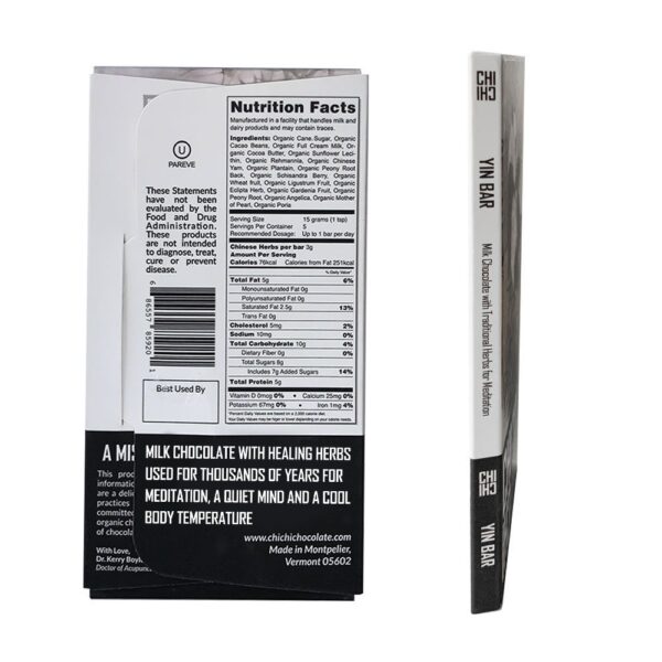 Nutrition label for ChiChi Chocolate Yin Bar