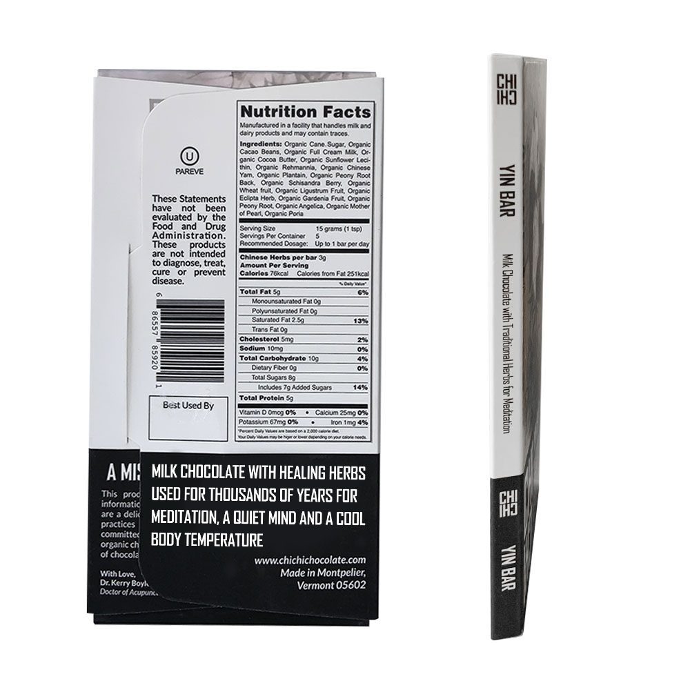 Nutrition label for ChiChi Chocolate Yin Bar