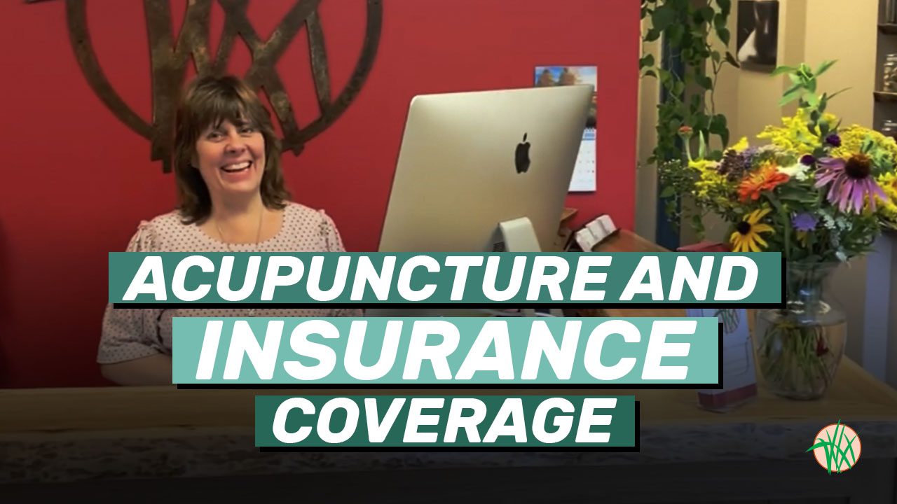 Vanessa at front desk with text "Acupuncture and Insurance Coverage"