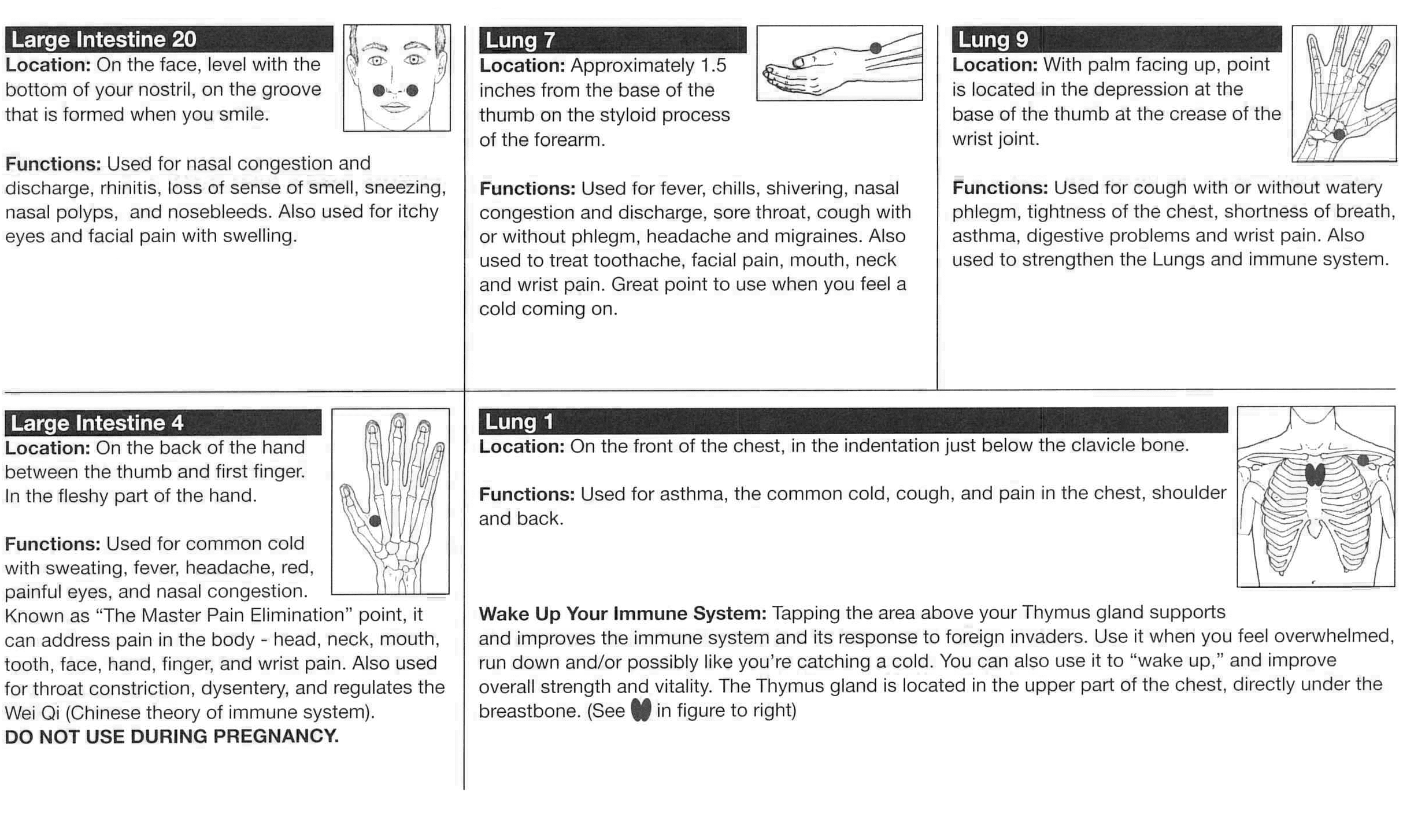 Info on large intestine 20, lung 7, lung 9, large intestine 4, and lung 1