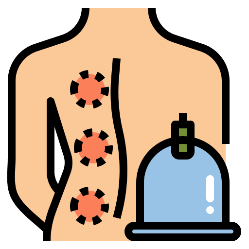 Drawing of cupping. Body with 3 red circles